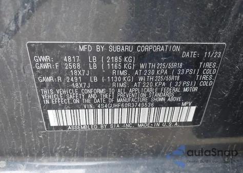 2024 Subaru Crosstrek Sport z USA, uszkodzony, nr VIN 4S4GUHF60R3743536